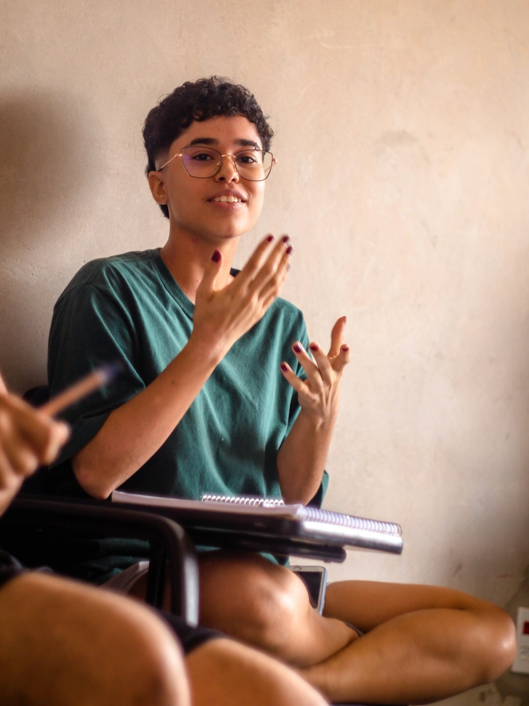 person using body language in conversation